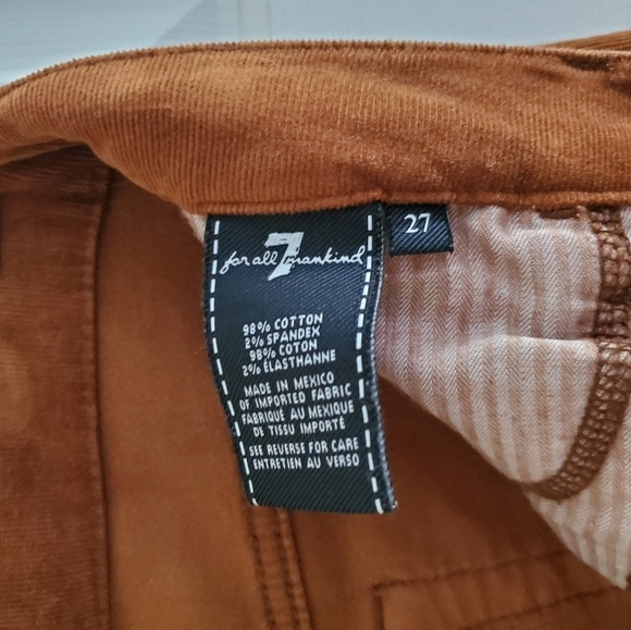 7 For All Mankind Slim Fit Corduroy Pants size 27 (6) in Camel - Picture 5 of 7